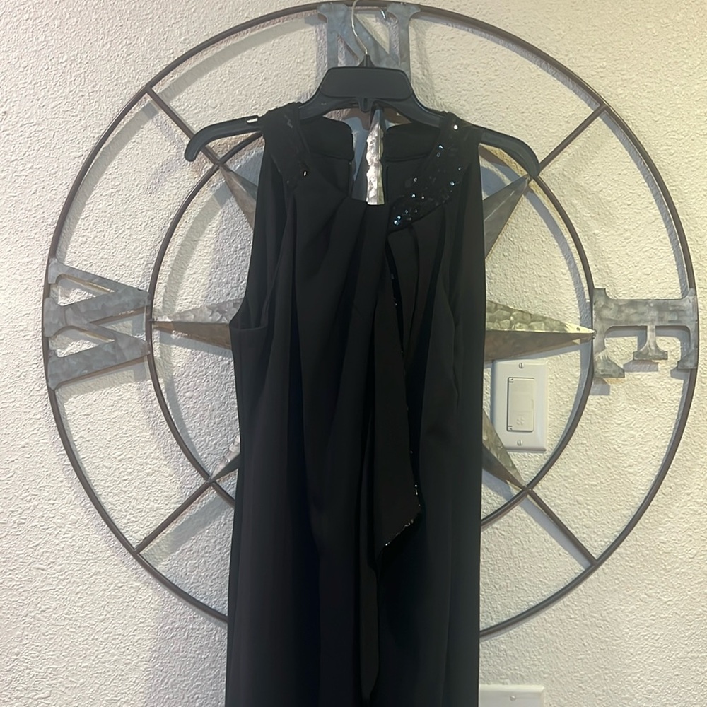 S.L. Fashions womens Jewel Neck Drape Front Special Occasion Dress